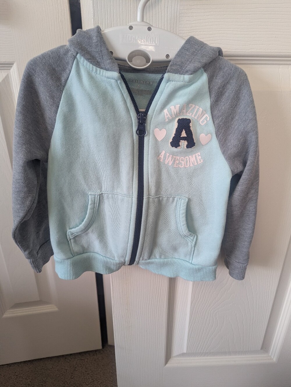Healthtex Hooded Zip-Up Jacket- Light Blue & Gray